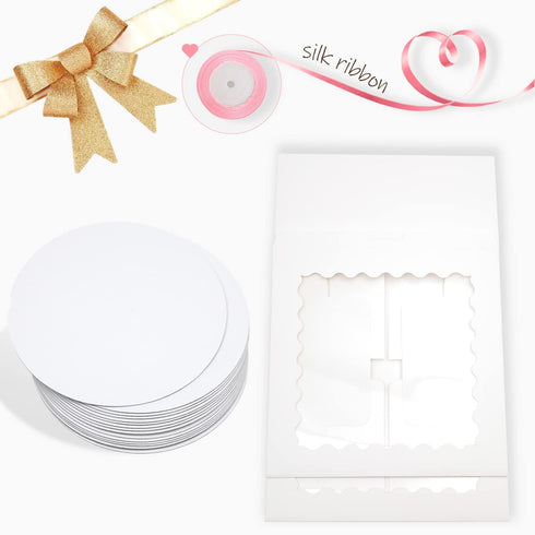 Bakepacker 36pcs Cake Boxes with Window, 8x8x5 Inches, 18-Packs White Bakery Boxes, Includes Cake Boards & Ribbon