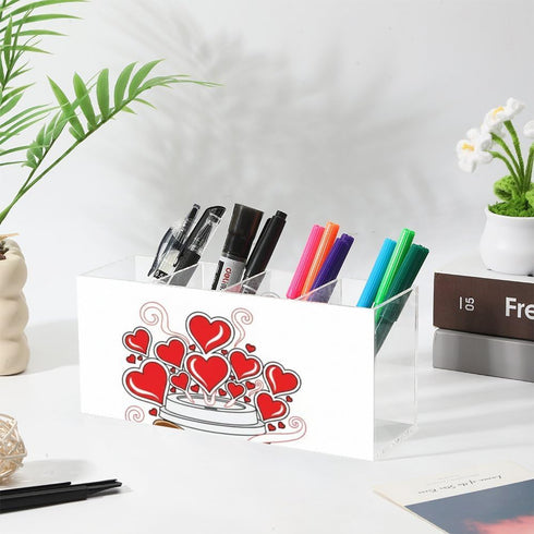 Ainavmxzs 4 Cute Red Hearts Acrylic Makeup Cup Holder With Compartments Makeup Brush Holder Organizer Brush Storage Bar