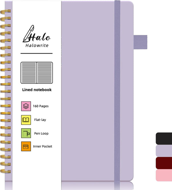 Spiral Notebook, Lined Journal for Women, 6"x8.5", Hardcover with Pen Loop, Pocket, 160 Pages, 100 GSM Thick Paper,