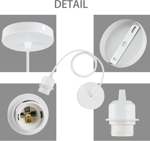 E26 1M/3.28FT Industrial Mini Pendant Light Kit UL White Pendant Light Kit Vintage Retro Edison Hanging Lamp