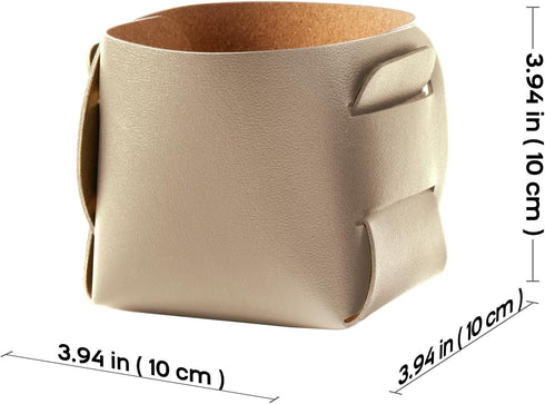 HOMIEAZICOZI 2-Pack Cork Leather Desk Accessories - Stylish Pencil Pen Holder & Makeup Brush Organizer (Champagne Gold)