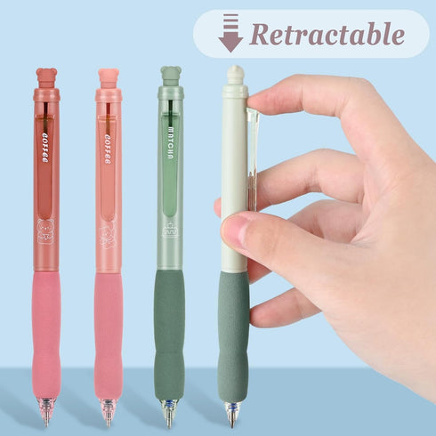 BAYTORY 8 Pcs Retractable Erasable Gel Pens, 4 Blue & 4 Black Ink 0.5mm Fine Point with Cute Eraser