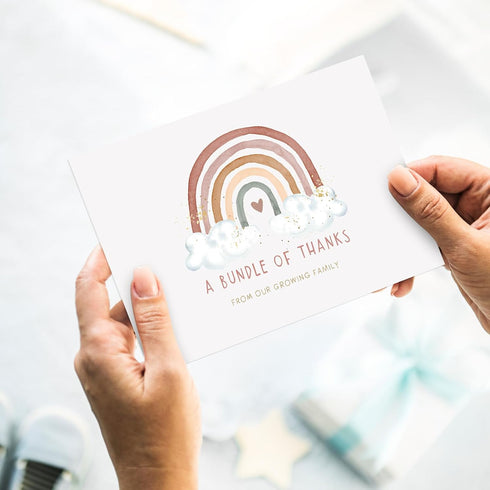 50 Pack Whaline Baby Shower Thank You Cards Bulk Boho Rainbow Blank Note Cards Greeting Card with Envelopes Stickers