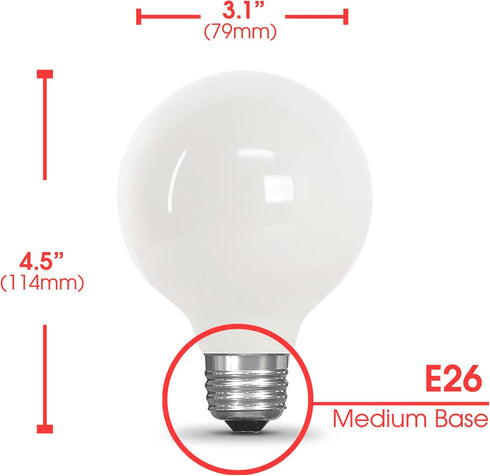 Xtricity G25 Globe Light Bulb, Indoor Bathroom Vanity or Makeup Mirror, Dimmable, Frosted White Glass, 5W, 6 Pack