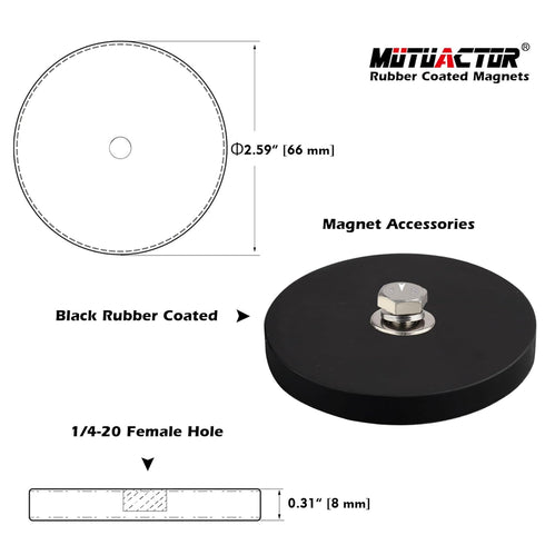 MUTUACTOR Heavy Duty Strong Pot Magnets, 1/4-20 Female Threaded Stud, Dia. 2.59” Neodymium Rare Earth