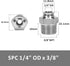 Push to Connect Fitting, 304 Stainless Steel Male Straight 1/4" Tube OD x 3/8" NPT Thread (Pack of 5)