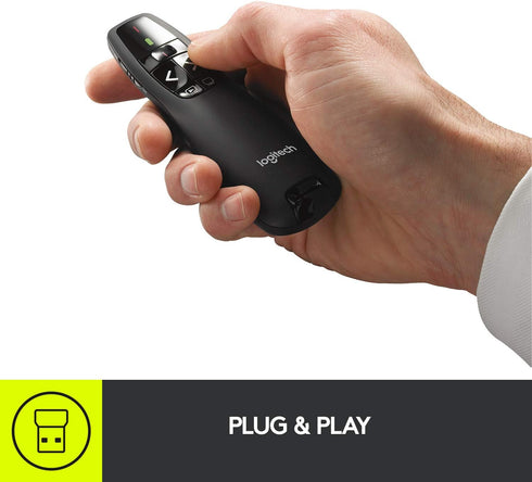 Logitech R400, Wireless Presenter USB-A PowerPoint Clicker with Laser Pointer, Wireless Presentation Clicker Remote