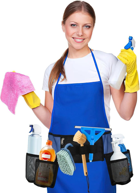Tool Belt, Cleaning Apron for Cleaning Supplies, Tool Apron for Women and Men Housekeeping, Window Cleaning, 4 Bottle Carrier Bags, Black by DricRoda