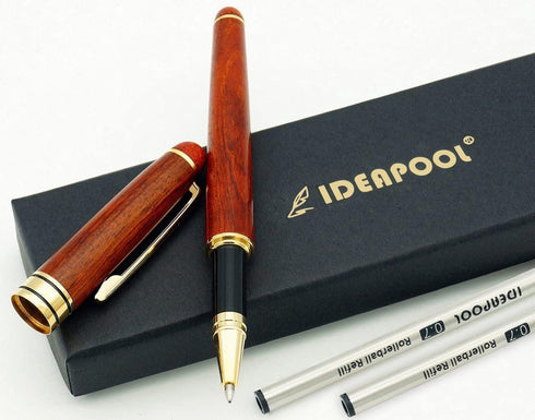 Genuine Rosewood Ballpoint Pen Writing Set, Extra 2 Black Ink Refills, Fancy Gift Wooden Pen Set