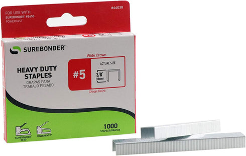 Surebonder #5 Staples 44038 Heavy Duty, Wide Crown, Swingline Type, 1000-Pack, 3/8-Inch Leg Length