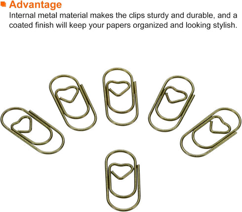 MECCANIXITY Heart-Shaped Paper Clip Fun Clips - Cute Decorative Bookmarks 0.8 Inch Bronze Tone, Pack of 100