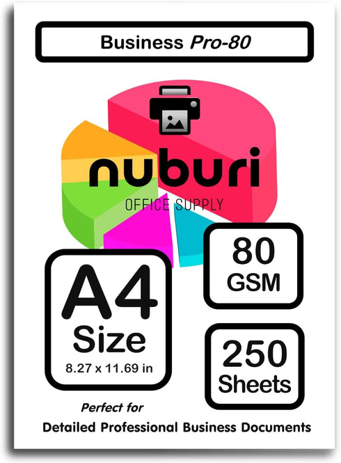 Nuburi A4 Size Printer Paper, 80 gsm / 21 lb, Great for Professional Documents, 250 Sheets