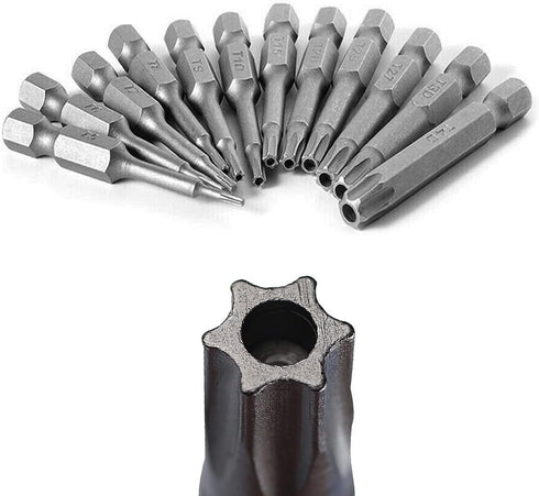 12PCS T5-T40 Torx Screwdriver Bit Set, S2 Steel Magnetic Tamper Proof Star Security Bits, 1/4 Inch Hex Shank