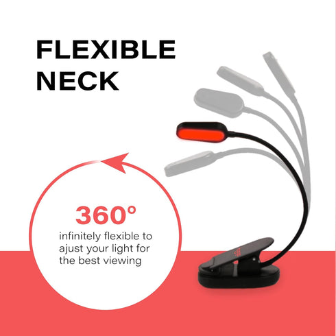 625nm Hooga Red Book Light, Clip On LED Light for Reading in Bed, No Blue Light, Eye Care, Gift for Students, Kids