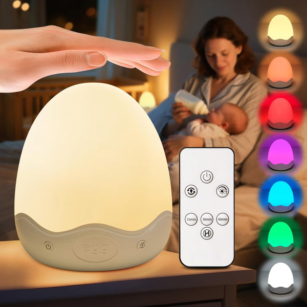 COOLNIGHT Baby Night Light for Kids,10 Brightness+10 Colors Egg Light for Nursery,Touch+Remote+3600mAh Rechargeable