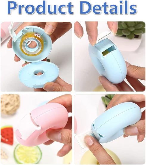 Candy Color Tape Dispenser, Cute Small Donut-Shaped Organizer for Home Office or School (2Pcs Round)