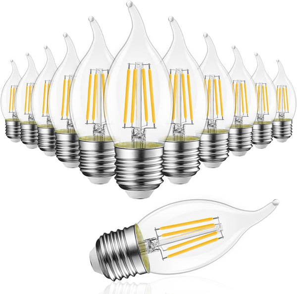 LVWIT Flame Tip LED Filament Bulb Candelabra E26 Base Dimmable 4.5W (60W
