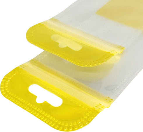 (100, 2.36 inch 10.63 inch) Clear Window Half Yellow Plastic Resealable Bags with Butterfly Hang Hole for Jewelry