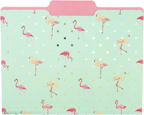 Graphique Flamingo Pink File Folder Set, Includes 9 Folders and 3 Unique Flamingo and Polka Dot Designs, Gold Foil on