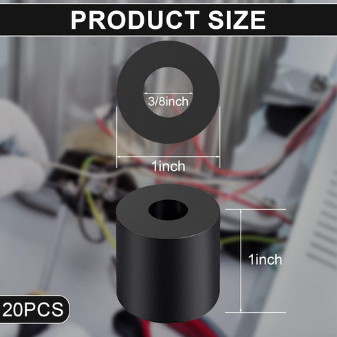 Rubber Spacer 1 Inch OD x 3/8 Inch ID x 1 Inch Thickness Rubber Bushing Round Thick Washers Spacers Anti Vibration Neoprene Rubber Cylinder with Hole for Home Hardware Car Accessories - 20 Pcs