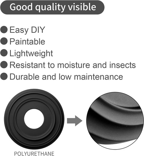 EIFHYT 12-1/4"OD 4" 1" 7") Matte Black PU Ceiling Medallions for Light Fixtures and Ceiling Fans, x ID x P (Fits