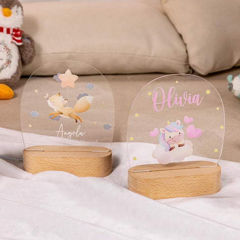 BYFDIY Custom Animal Led Night Light for Kids Personalized Name Sign for Bedroom Room Elephant Lion Fox Turtle Koala