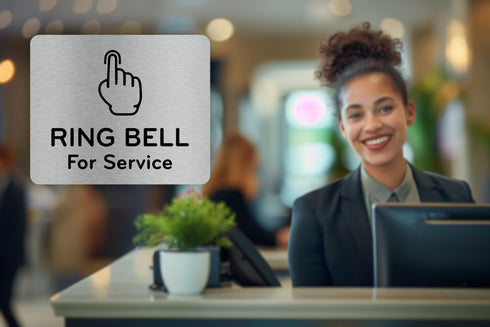 Ring Bell For Service Sign, Adhesive Waterproof Sticker or Door Notice, Silver/Gold/Black, Small Size
