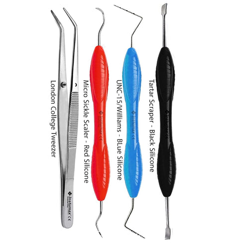 Set UNC-15 204s Dental Diagnostic Williams Periodontal Probe, Tartar Removal Scaler, Micro Sickle Scaler, College