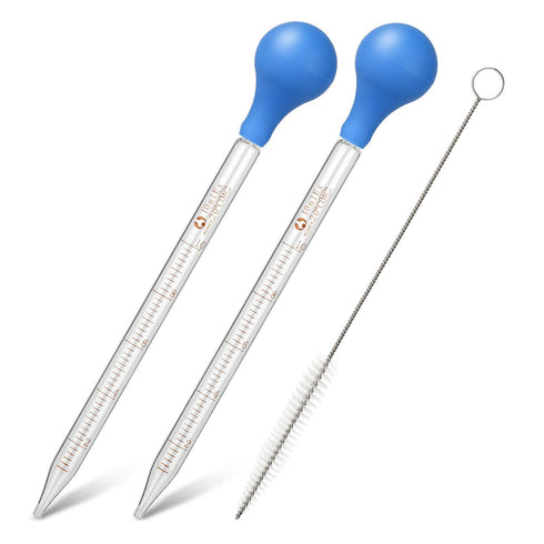 2Pcs Glass Graduated Dropper Pipette, 10ml Lab Dropper Pipettes with Rubber Cap and 1Pc Cleaning Brush