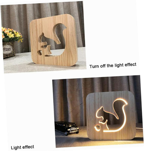 Wooden Carved LED Squirrel Night Light for Bedroom & Living Room