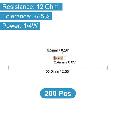 200 1/4W (0.25 12 5% YOKIVE Pcs Watts) Ohm Carbon Film Resistor, Carbon Film Single Fixed Resistor | Great for DIY