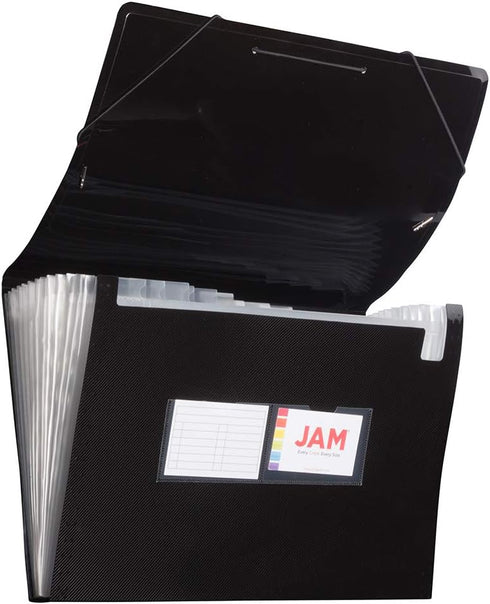 JAM PAPER Accordion Folders, 13 Pocket Plastic Expanding File, Legal Size, Black, Sold Individually