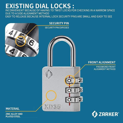 XD35 Combination Lock, 3-Digit Padlock for School, Gym, Locker, Outdoor Storage (1-Pack, Yellow)