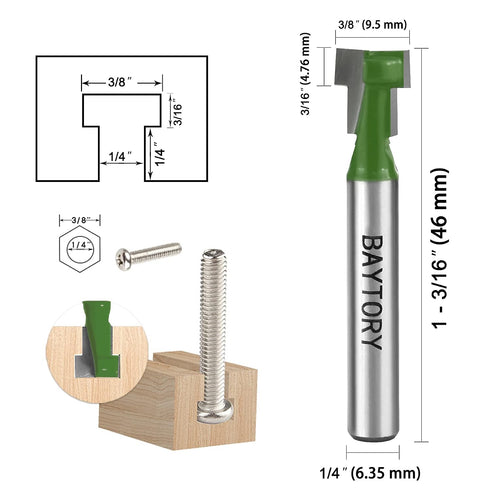 3Pcs Set, 1/4" Set -5/16 3/8 1/2 inch Set BAYTORY Keyhole Router Bits Shank Router Keyhole Bit & & Blade Diameter