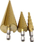3pc 1/4" Hex Shank HSS Steel Step Drill Bit Set - Titanium Coated Cone Drill Hole Metal Cutter
