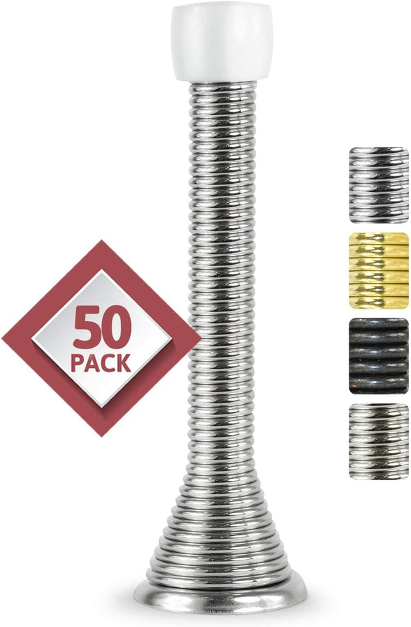 Jack N’ Drill Spring Door Stopper, 50 Pack Flexible Heavy Duty Door Stop for Home and Office