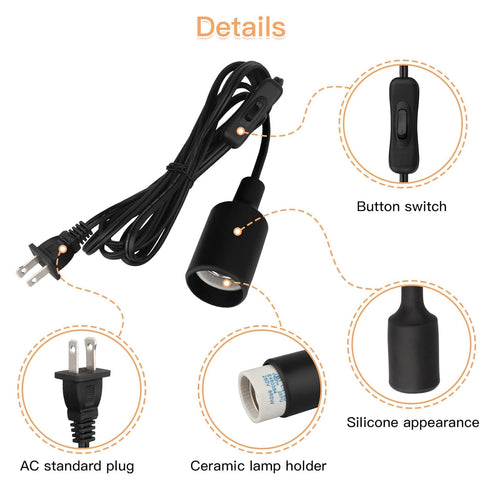 Zevnico 2 Pack 15ft E26 E27 Bulb Pendant Light Cord Socket, Hanging Lamp Socket with ON Off Switch, Base Black Lantern
