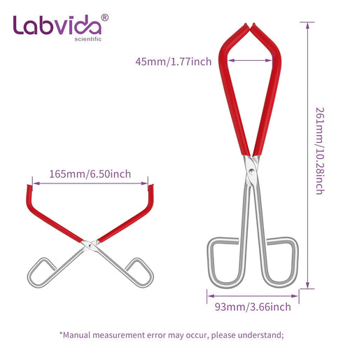 Labs Beaker Tongs, Durable Nickel Plated Steel Tool for 50mL - 2000mL Capacity Beaker, Red Rubber Coated Ends