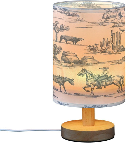 ALAZA Bedside Table Lamp Western Cowboy Equestrian Horse Blue Lamp for Girls Boys Bedroom with USB Port LED Kids
