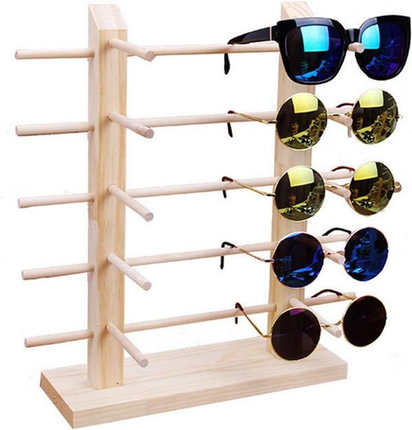 TANG SONG Solid Wood Glasses Display Holder, Double Row Sunglass Rack for 10 Pairs