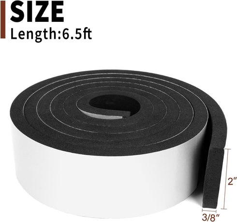 Yotache Foam Weather Stripping Adhesive, 2" x 3/8", Neoprene Window Foam Tape, 6.5 Feet Long