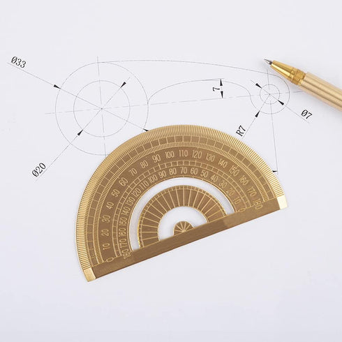 1 Piece Gold Brass Retro Semicircle Protractor, Copper Ruler Angle Measure Tool for Math Gift