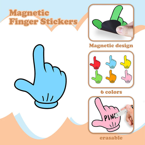 6 Colors Magnetic Finger Pointer for Classroom Kids Reading Dry Erase Magnet for Elementary School White Board Magnets