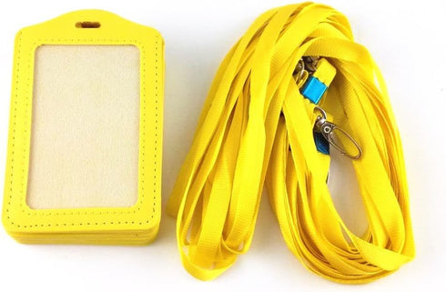 yueton 10pcs Vertical Style Leather Business ID Badge Card Holder with Long Neck Strap Band Lanyard (Yellow)