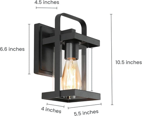 LALUZ Outdoor Wall Sconce, Black Exterior Porch Light Fixtures with Clear Glass Farmhouse Waterproof Outdoor Sconce