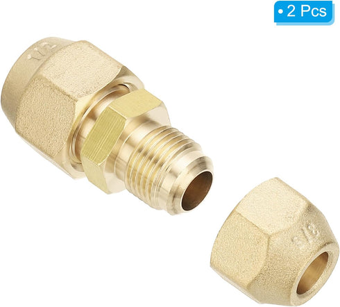 PATIKIL 3/8" to 1/2" Pipe Extension Joint Connector, 2pcs Free Welding Brass Coupler Adapters with 4pcs Flare Nuts