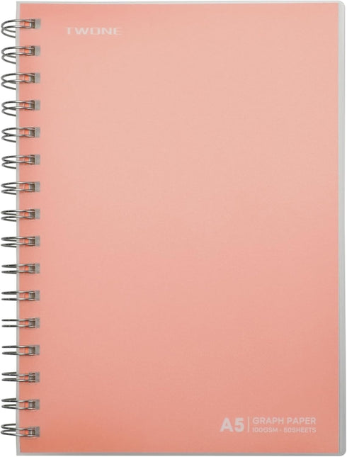 TWONE Spiral Graph Notebook with 80 Sheets/160 Square Grid Paper, 5.5 x 8.25 Inches