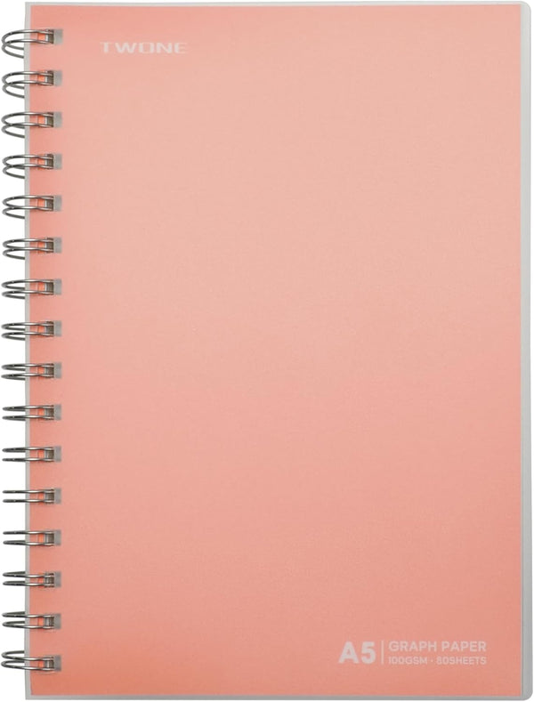 TWONE Spiral Graph Notebook with 80 Sheets/160 Square Grid Paper, 5.5 x 8.25 Inches