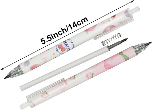 Maydahui 12Pcs Cute Peach Print Everlasting Pencil Retractable Fruit Inkless Pens Durable Technology Magic Pencils for school Office Home Writing Painting Drawing by Maydahui