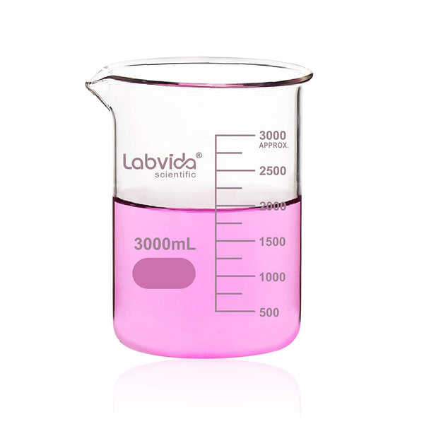 Glass Beaker, 3000ml Volume, 3.3 Borosilicate Griffin Low Form with Printed Graduation